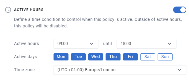 Enabling Active Hours on a policy