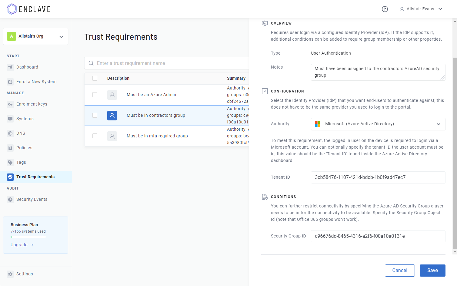 Trust Requirement Azure AD Configuration